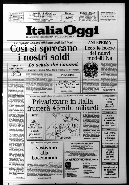 Italia oggi : quotidiano di economia finanza e politica